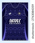 Dark blue soccer jersey with never surrender text