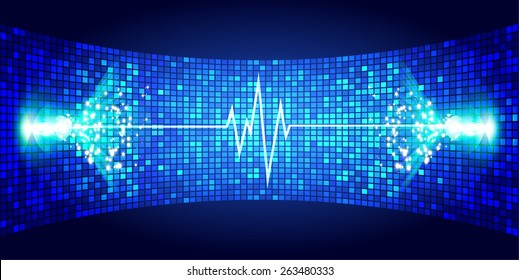 Dark blue Sound wave background suitable as a backdrop for music, technology and sound projects. Blue Heart pulse monitor with signal. Heart beat.