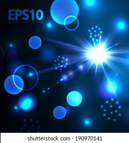 Dark blue space with star & lights background. Vector illustration