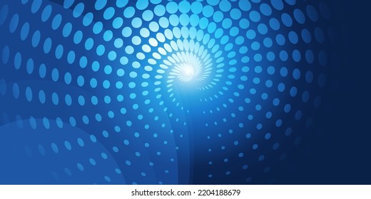 Dark Blue Spiraling Spotted Pattern, 3D Round Backlit Translucent  Swirly Shapes - Abstract Futuristic Minimalist Background with Bright Light and Whirling Spots Texture - Vector Illustration Template