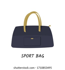 Dark blue sport bag. Vector illustration isolated on white background.