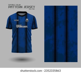 Dark blue sport design template with abstract pattern for soccer jersey. Sport uniform in front view. Tshirt mock up for sport club. Vector Illustration. Eps 015