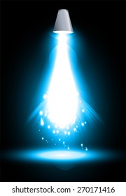 Dark blue Spotlight illuminates smoke on a black background.  Abstract Technology background for computer graphic website internet and business. star