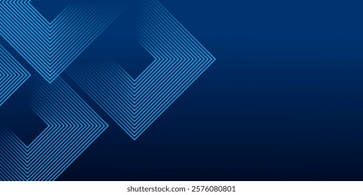 Dark blue square line abstract background. Shiny blue square geometric lines with future technology concept. Vector illustration