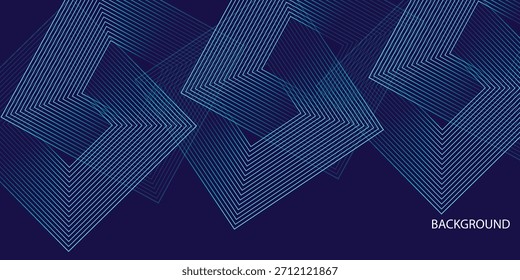 Dark blue square line abstract background. Shiny blue square geometric lines with future technology concept. . white pattern  for banner, wallpaper, cover Vector illustration .