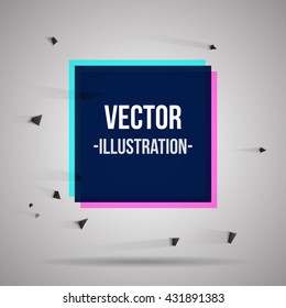 Dark blue square shape banner explosion. Particles composition. Abstract background. Vector illustration.