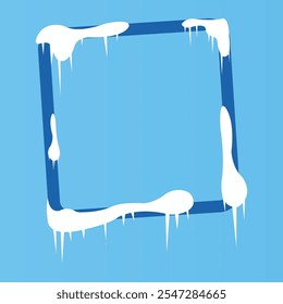 Dark Blue Square Winter Frame Snow with Soft Blue Background