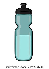 dark blue squeeze bottle, transparent, Black lid and with water insid