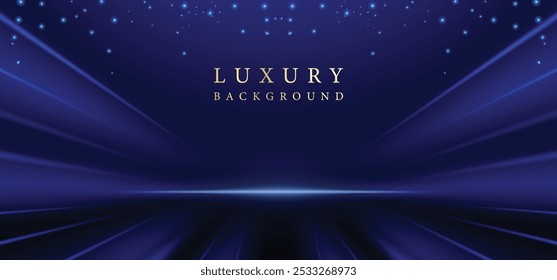 Palco azul escuro com linhas de destaque e textura para o design de cerimônia de premiação. Realista 3d abstrato premium elegante modelo de fundo glamour para aniversário ou premiação do vencedor.