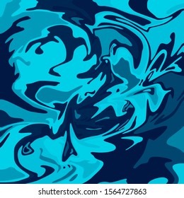Dark blue stains of paint. Boiling water in the ocean. The movement of geometric shapes. Vector background for your design.