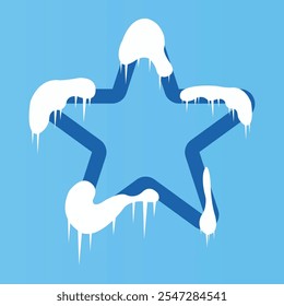 Dark Blue Star Winter Frame Snow with Soft Blue Background