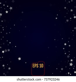 Dark Blue Starry Background. Star Falling Print, Modern Creative Backdrop. Vector Confetti Pattern. Star light Night. Fall Chaotic Decor, Blue Indigo Card.