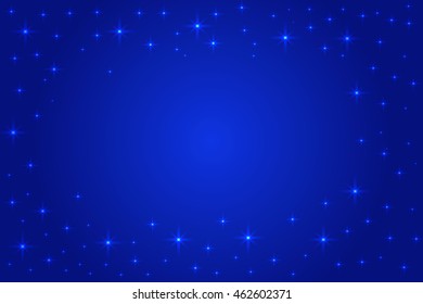 Dark blue starry night background with stars frame