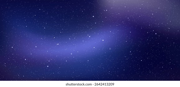 Fundo azul escuro estrelado do vetor do céu. Textura cósmica do espaço profundo com ponto de luz brilhante. Cenário de galáxia externa para o conceito de viagem do universo.