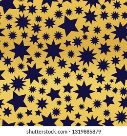Dark Blue stars on a golden background. Perfect for textile, stationary and home decor projects.  Seamless pattern background. 