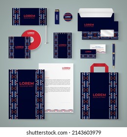 Dark blue stationery template design with ethnic pattern.Set of business corporate identity mock up. Documentation for business
