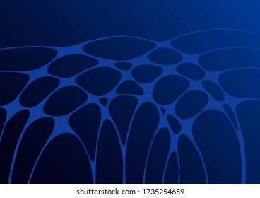 Fondo de gradiente de flujo azul oscuro con elementos de rejilla de fluido. Composición de conexiones futuristas. Diseño gráfico de fondo vectorial de banner frío o afiche, rejilla de flujo de gradiente líquido fluido.