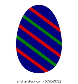 Dark blue striped easter egg with green and red diagonal lines vector illustration for kids flat design on white background