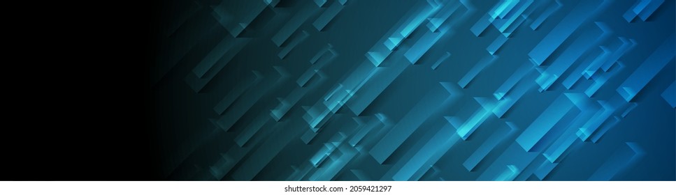 Diseño de pancartas tecnológicas abstractas con franjas azules oscuras. Fondo vector geométrico