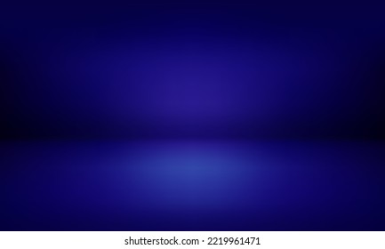 Fondo de estudio azul oscuro. Habitación iluminada. Malla degradada editable. Plantilla vectorial para el diseño de la pantalla del producto.