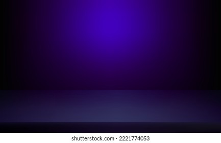 Dark blue studio background. Illuminated room. Editable Gradient Mesh. Vector template for product display design.