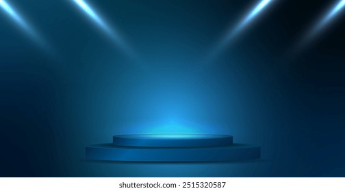 Fundo De Estúdio Azul Escuro Com Palco De Pódio E Luz Brilhante. Minimalista. Ilustração de vetor