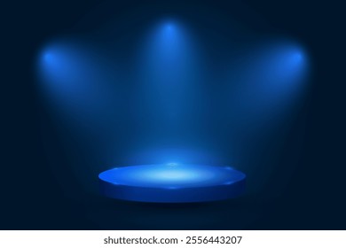 Dark Blue Studio Background With Podium Stage And Spotlight. Minimal. Vector Illustration. Wallpaper