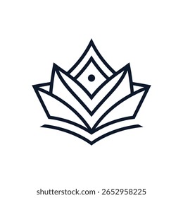 A dark blue stylized crown illustration on a white background. The design features overlapping continuous lines forming the shape of a crown