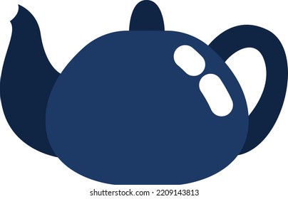 Dark blue tea kettle, illustration, vector on white background.