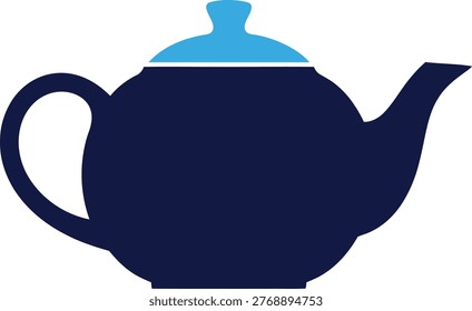 Dark blue teapot with light blue lid and handle isolated on white background, kitchenware object.