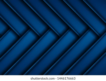 Dark blue tech background with 3d glossy stripes. Geometric material composition. Abstract minimal elegant vector design