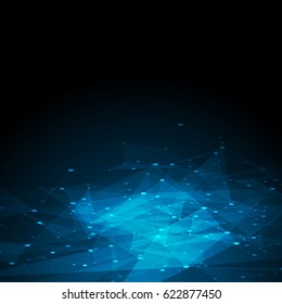 Dark blue tech low poly abstract structure background. Vector sci-fi graphic design