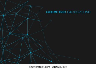 Dark blue technology background. Abstract molecular pattern. Geometric network polygon design.