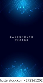 Fondo de tecnología azul oscuro o superficie cibernética con nodos de luz brillante y conexión de líneas digitales en diseño de Vertical para redes y temas de comunicación de datos