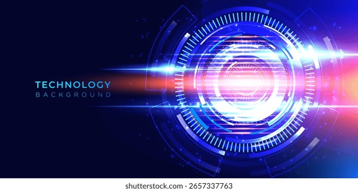 Dunkelblauer Technologie-Hintergrund. mit leuchtenden Kreisen und Lichtlinien HUD Interface Abstraktes Vektordesign für Digital Dashboard Cyber UI und Futuristische Anzeige