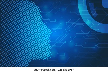 Dark blue Technology background. Humanoid dots silhouette vector. Artificial intelligence Tecno background concept.