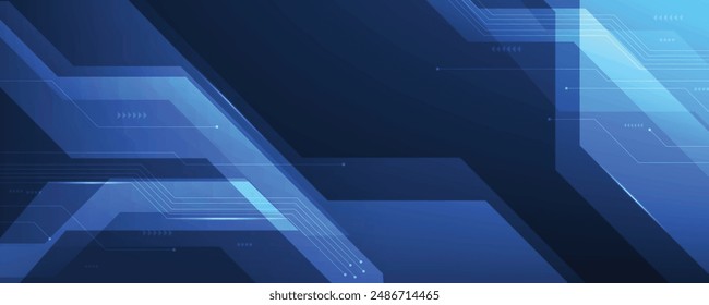  Dark blue technology background vector design.Vector abstract technology illustration on a dark blue background.High tech geometry connection system concept. 