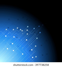 Dark blue technology circuit board background. Vector abstract illustration