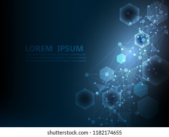 dark blue technology hexagon polygon line pattern background