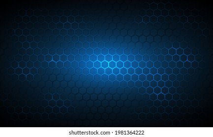 Fondo hexagonal hexagonal de tecnología azul oscuro. Resumen de los destellos de energía brillante azul bajo hexágono en tecnología oscura, ilustración vectorial moderna y futurista. Cuadrícula de textura azul del peine de miel.