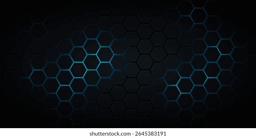 Dark blue technology hexagonal vector background. Abstract blue bright energy flashes under hexagon in navy blue technology, modern, futuristic vector illustration.