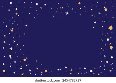 Dark blue template golden white stars Gold confetti Great background for wedding invitations greeting cards New Year posters Christmas Birthday vector banner Copy space for your text Fairytale magic