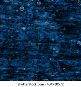 Dark blue texture. Freehand wavy lines, stylized leaves and feathers, circles. Shapeless spots. Abstract seamless vector background. For fabric, printing, wrapping paper.