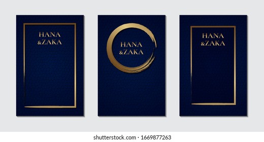 Dark blue texture for invitation card template with brushed gold frame