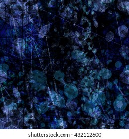 Dark blue texture. Ovals, straight thin lines, scratches, shapeless spots. Randomly mixed. Transparency, overlay, overlap. Easy editing.  Seamless abstract vector pattern.