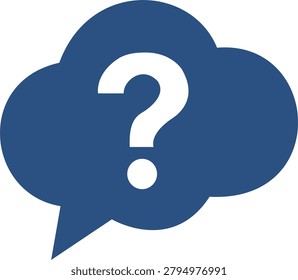 Dark blue thought bubble with question mark inside, reflection, dreaming, customer query, doubt or inner question concept icon vector illustration isolated