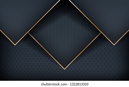 Dark blue tone abstract background overlap layer. Realistic golden line and textured background. Futuristic design concept.