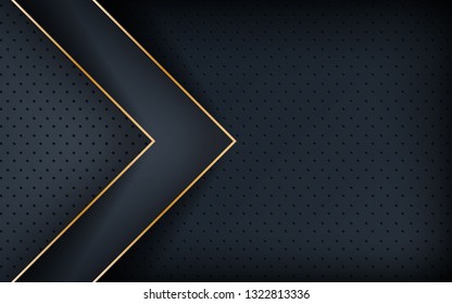 Dark blue tone abstract background overlap layer. Realistic golden line and textured background. Futuristic design concept.