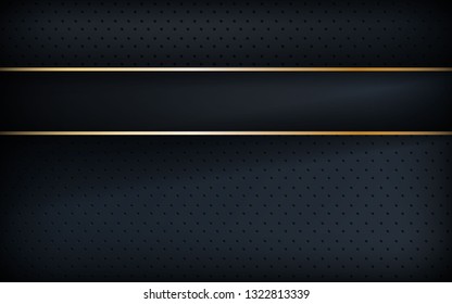Dark blue tone abstract background overlap layer. Realistic golden line and textured background. Futuristic design concept.