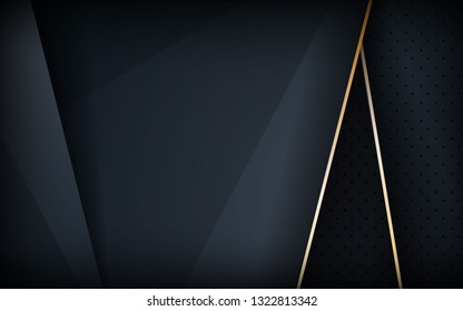 Dark blue tone abstract background overlap layer. Realistic golden line and textured background. Futuristic design concept.